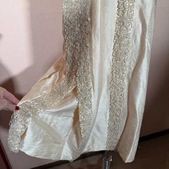 Art deco 1920 1940 Antique white beaded Sleeveless Formal midi flapper Dress - Picture 12 of 16